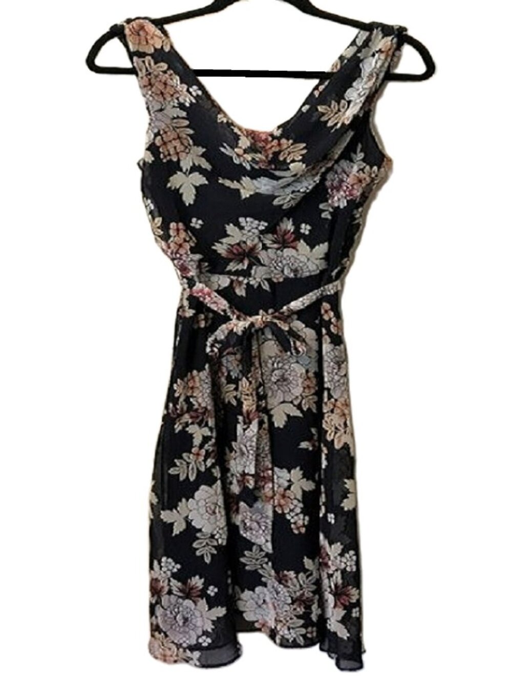 Robert Louis Floral Sleeveless Dress with Waterfall Neckline Size Small